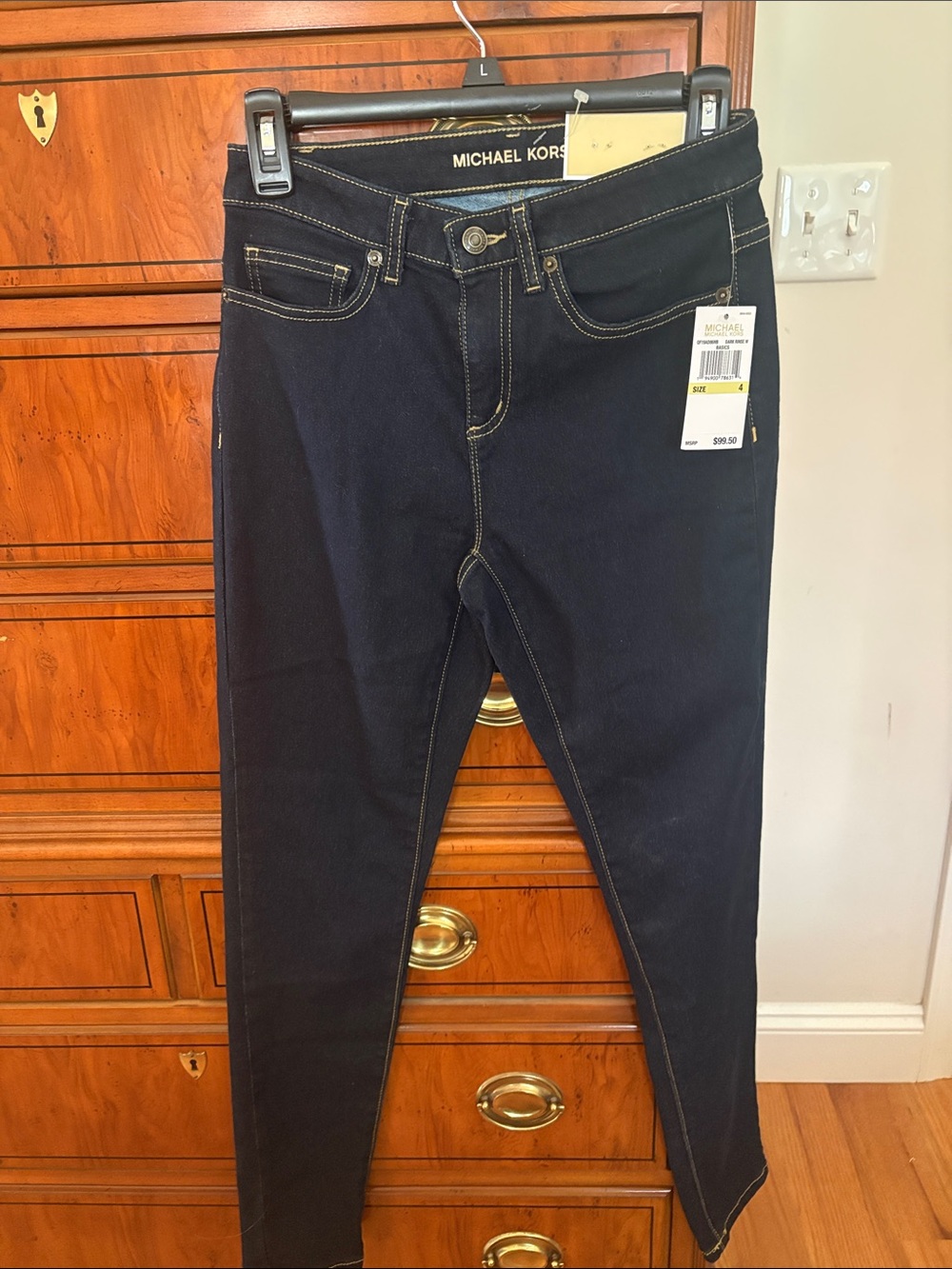 Michael Kors Navy Blue Women's Skinny Jeans with Contrast Stitching